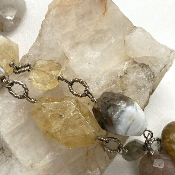 Vintage Quartz Agate Citrine Pearl 18'' Bead Necklace Sterling 925 Silver 48.8g - Picture 7 of 9